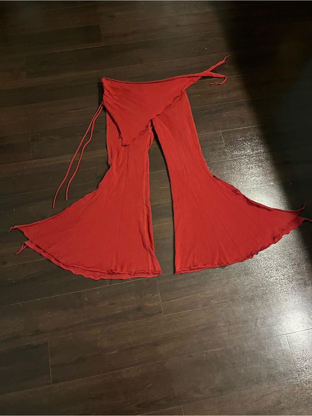 Red Flared Melodia Pants with detached hip sash - large 33”